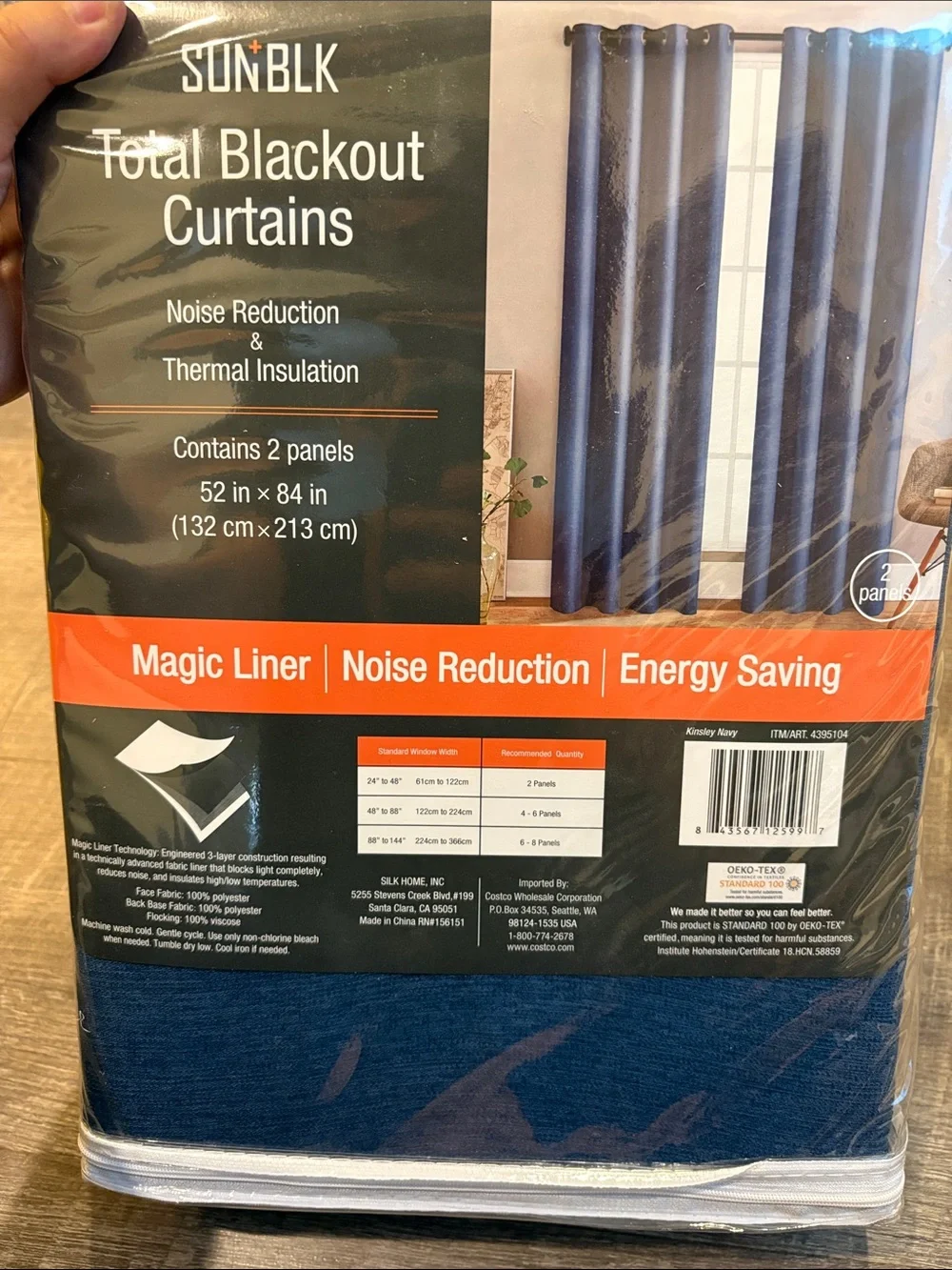 SUN+BLK Kinsley Total Blackout Window Curtains 2-Pack Kinsley Navy 52x84